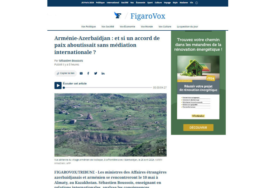 Le Figaro publie un article consacré à l’accord de paix Arménie-Azerbaïdjan