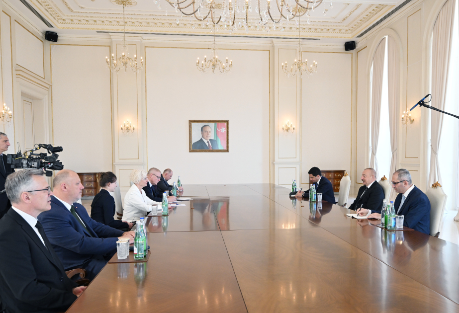 President Ilham Aliyev received delegation led by Speaker of Latvian Saeima