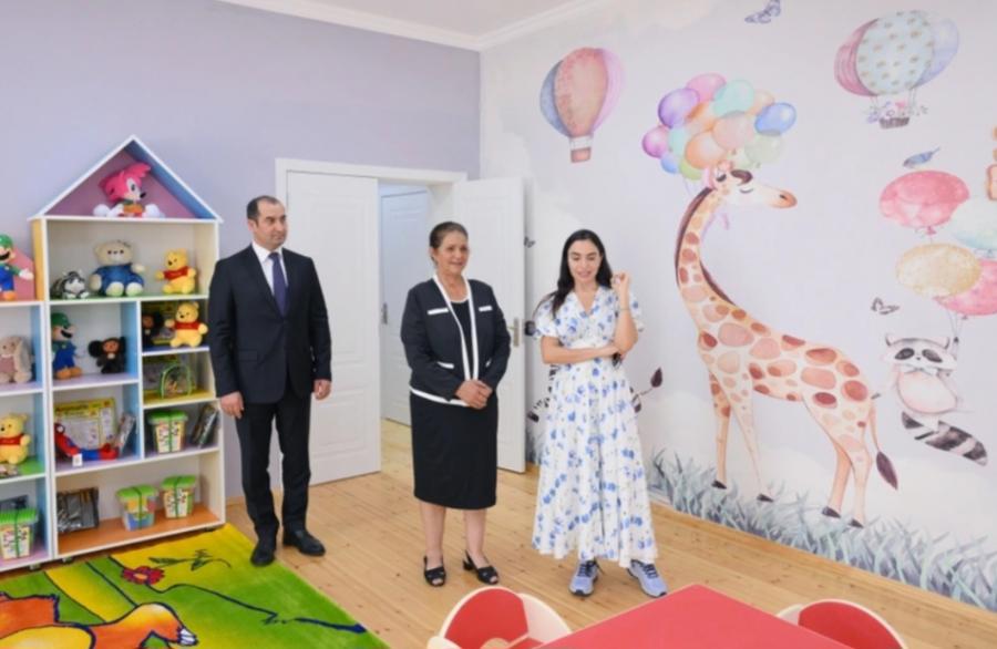 Leyla Əliyeva Şamaxıda inşa olunan körpələr evi-uşaq bağçalarının açılışında iştirak edib