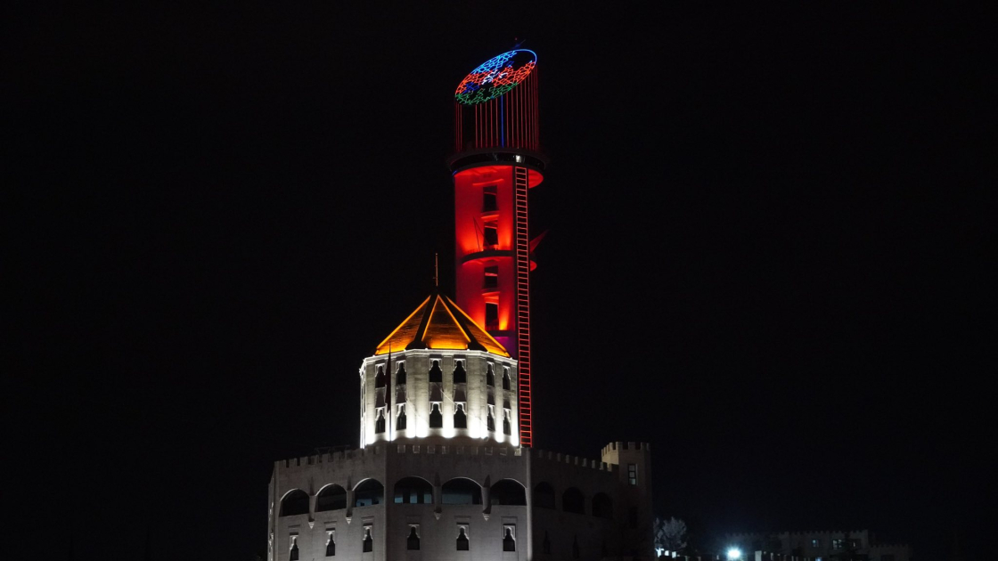 Republic Tower in Ankara illuminated in colors of Azerbaijani flag