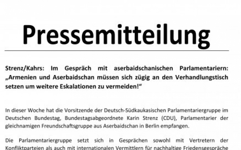 Депутаты Бундестага Германии выступили с заявлением по нагорно-карабахскому конфликту