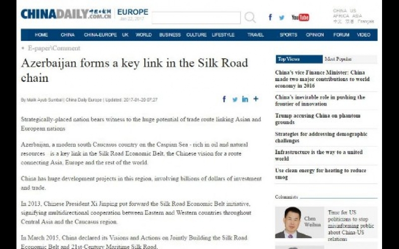 “China Daily”: Azərbaycan İpək yolu zəncirində açar rol oynayır