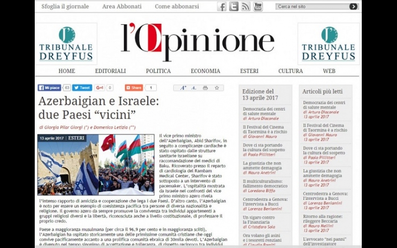 L'Opinione hails Azerbaijani multiculturalism