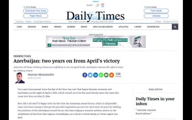 Daily Times: “Azerbaijan: two years on from April’s victory”