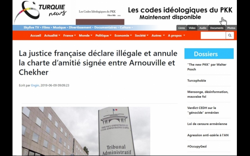 Turquie news : La justice française déclare illégale et annule la charte d’amitié signée entre Arnouville et Chekher