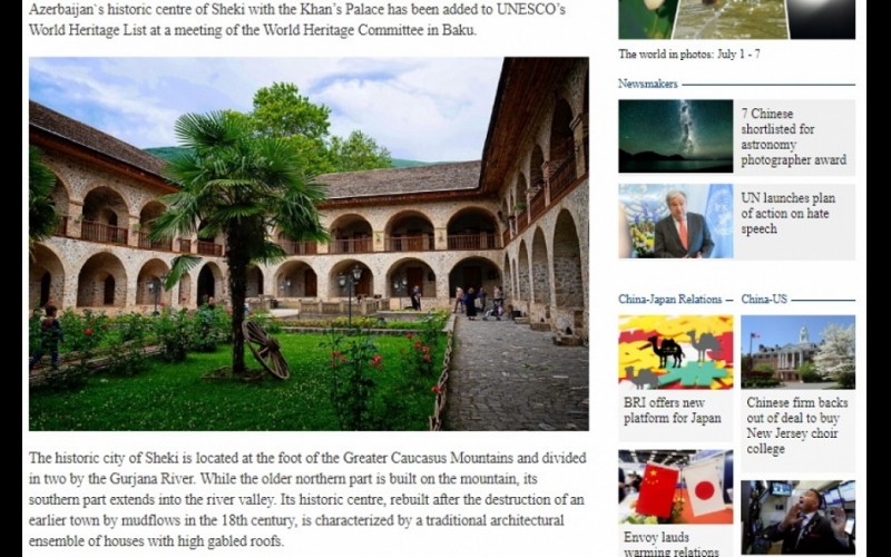 China Daily highlights inscription of Sheki with Khan’s Palace on UNESCO's World Heritage List