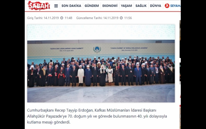 2nd Baku Summit of World Religious Leaders in spotlight of Turkish media