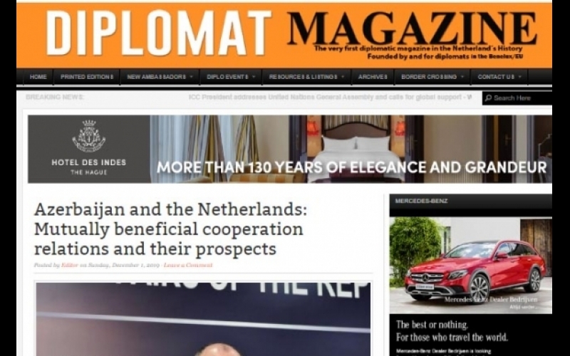 Diplomat Magazine publishes article by Azerbaijan`s FM