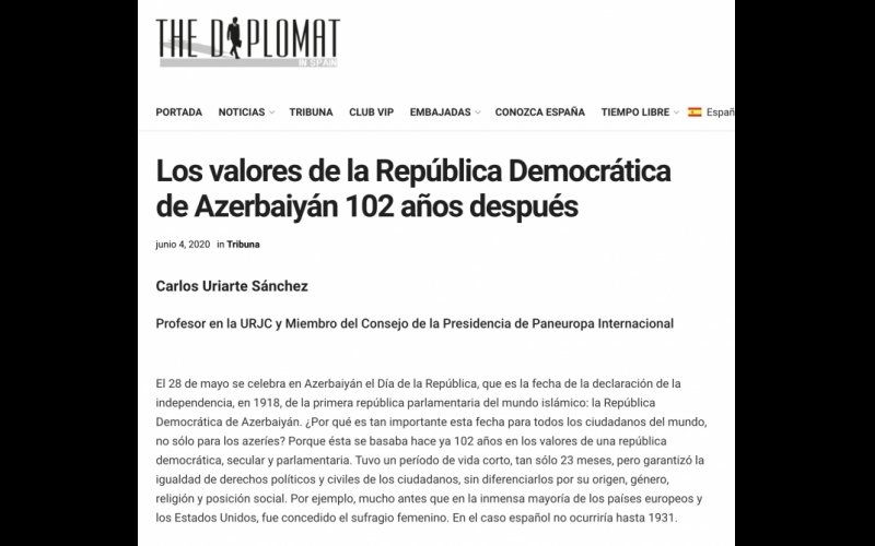 The Diplomat in Spain: The values of the Democratic Republic of Azerbaijan 102 years later