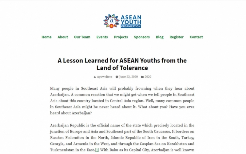 ASEAN Youth Organization's web portal highlights Azerbaijan's tolerant environment