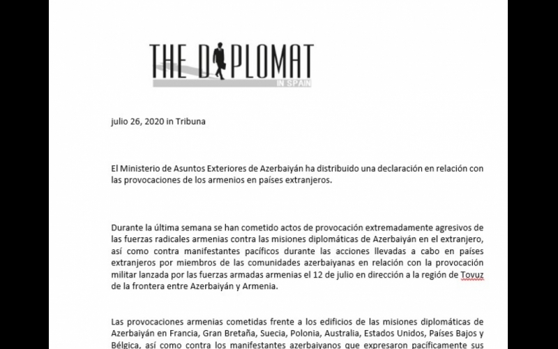 Spanish media publishes article condemning act of vandalism committed by Armenians against Azerbaijani diplomatic missions abroad