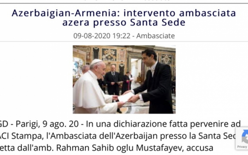 Des articles de l’ambassadeur d’Azerbaïdjan ont été publiés sur deux sites du Vatican