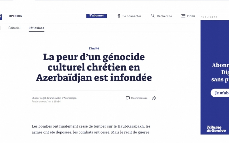 Shneor Segal : La peur d’un génocide culturel chrétien en Azerbaïdjan est infondée