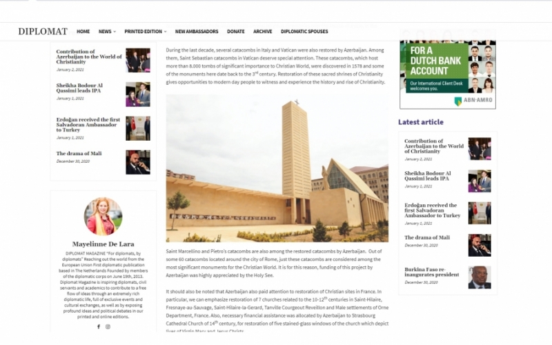 Diplomat Magazine: Contribution of Azerbaijan to the World of Christianity