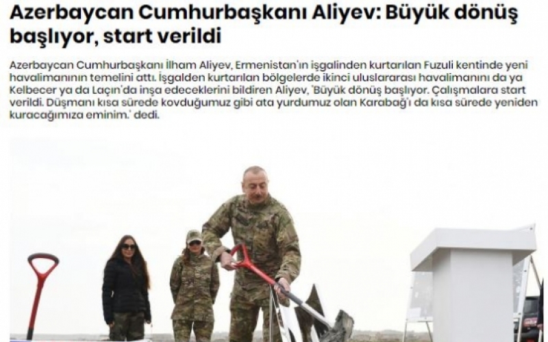 Turkish media highlight Azerbaijani President's visit to Shusha