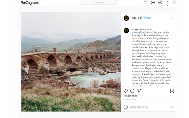 National Geographic Magazine shares photo of Khudaferin Bridge in Azerbaijan’s Jabrayil district on its Instagram page