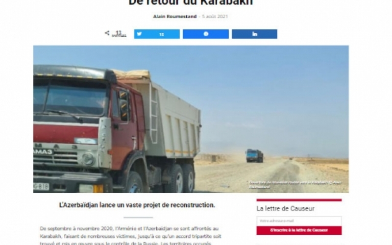 Un site français aborde les travaux de reconstruction menés dans les territoires azerbaïdjanais libérés de l'occupation