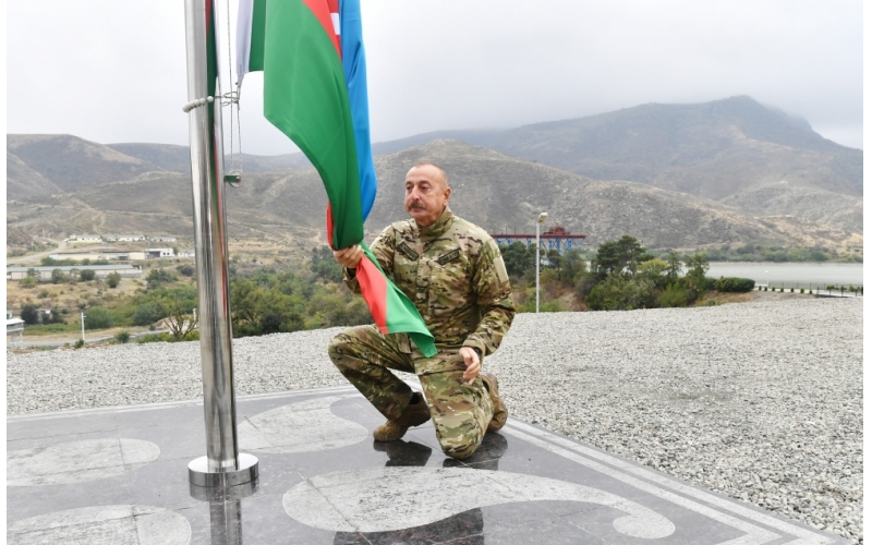 President Ilham Aliyev raised Azerbaijani flag in Sugovushan settlement, Tartar district