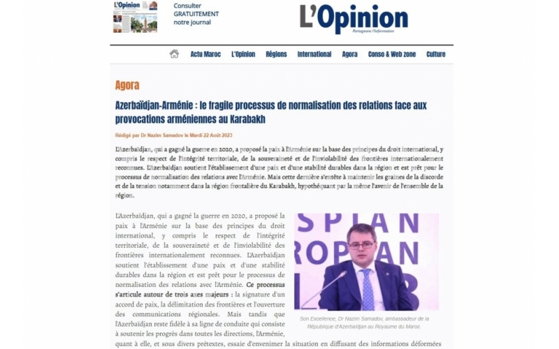 Un article sur les provocations arméniennes publié à l’Opinion Maroc